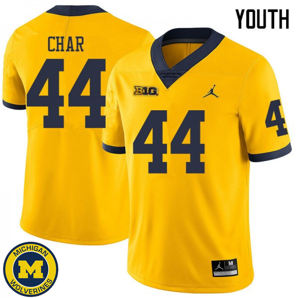 Youth Michigan Wolverines #44 Jared Char Yellow Jordan Brand Embroidery Jersey